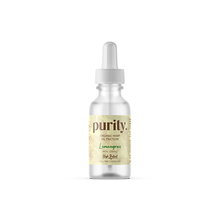 Load image into Gallery viewer, A small, clear dropper bottle with a white cap and dropper top. The label reads &quot;Purity&quot; and &quot;Purity 1200mg Full-Spectrum High Potency CBD Olive Oil 30ml,&quot; with &quot;Lemongrass&quot; listed as the flavor. It also mentions &quot;High Potency&quot; and highlights its strength at 1200mg CBD.
