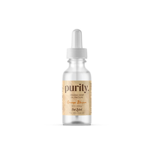 Load image into Gallery viewer, A small glass bottle labeled &quot;Purity&quot; containing organic, cold-pressed CBD olive oil tincture. The label reads &quot;Purity 1200mg Full-Spectrum High Potency CBD Olive Oil 30ml,&quot; indicating it&#39;s full-spectrum with 1200mg of CBD. The bottle features a dropper cap, and the beige-colored label is adorned with botanical designs.
