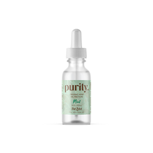 Load image into Gallery viewer, A small, clear glass dropper bottle labeled &quot;Purity 1200mg Full-Spectrum High Potency CBD Olive Oil, 30ml.&quot; The bottle has a silver cap with a built-in dropper, and the label is light green with white and dark text.
