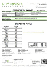 Load image into Gallery viewer, A certificate of analysis from Phytovista Laboratories for the NKD 150mg CBD Twin Pack OUD Beard Oil and Balm, displaying percentages of various cannabinoids including CBD, CBG, CBC, and THCV. The document also includes customer and product information, test dates, and analyst details.
