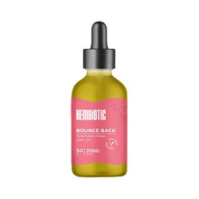 Load image into Gallery viewer, A 50ml bottle of vegan-friendly Hembiotic 2500mg Bulk CBD Oil, featuring a pink label with white text and a black dropper cap. The label highlights that the product contains CBD, turmeric, cordyceps, and willow bark.
